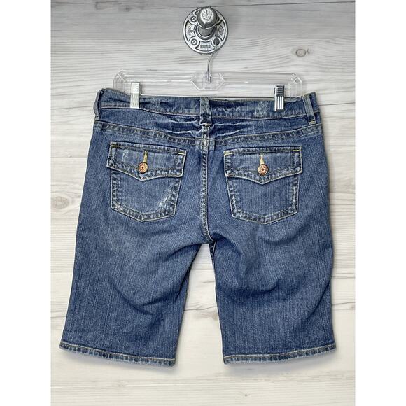 Old Navy Bermuda Shorts Womens 8 Blue Denim Ultra Low Rise Stretch Jean 00s Y2K - Picture 10 of 11